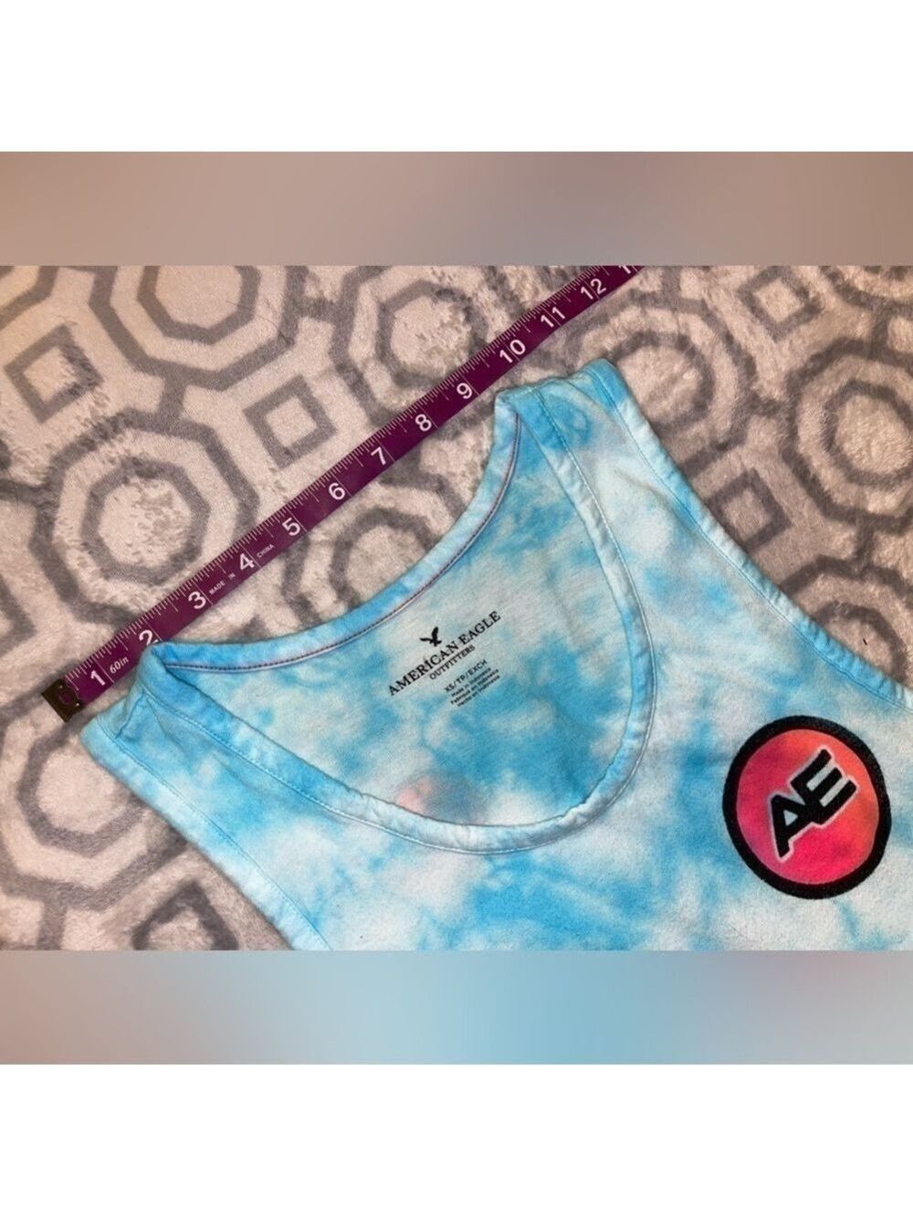 Y2K American Eagle tank top blue tie-dyed surf shirt top - Picture 10 of 11